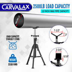 CARVALAX close-up of V-head cradle proving secure pipe support