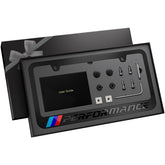 Carvenluxe front view of black license plate frame showing sleek finish and instant style