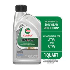 Castrol Actevo bottle cap and label detail indicating easy pour and clear specs