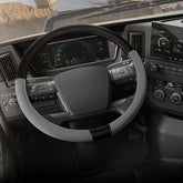 CAT BigDrive front view steering wheel cover shows stylish gray black finish and durable protection