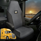 CAT front seat cover installed showing protection and clean look