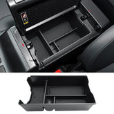 CDEFG front view of console organizer showing neat storage and quick install benefit