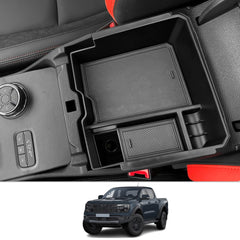 CDEFG front view of center console organizer showing neat compartments and fit for easy access
