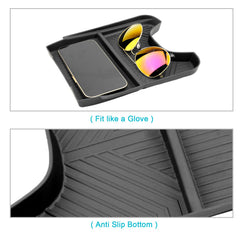 CDEFG lower storage area holding phone and wallet to prevent items from falling