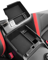 CDEFG front view of console tray showing neat storage and quick access