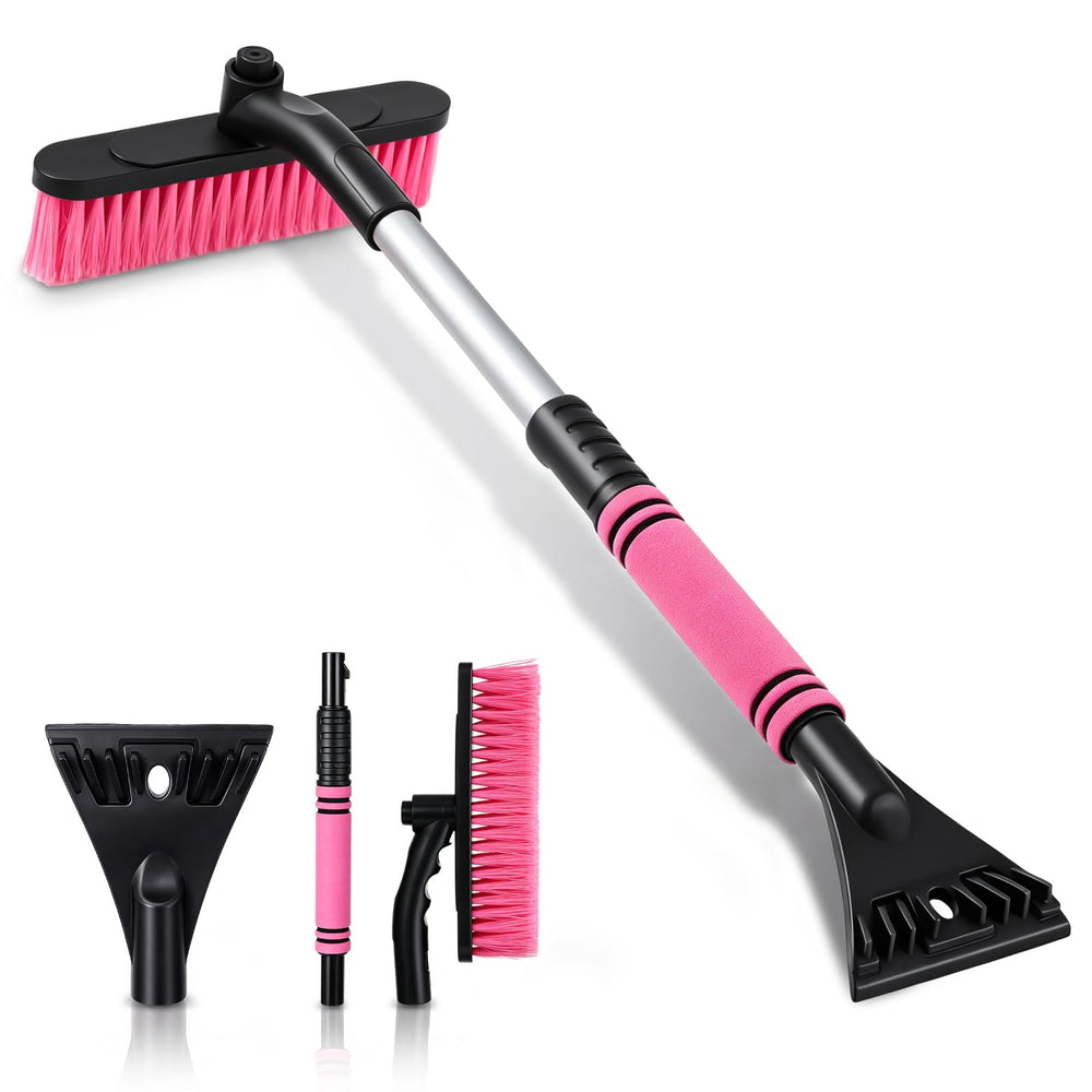 Ceenna front view of pink extendable snow brush showing full length benefit