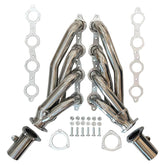 Certified Automotive Experts front view of shorty headers showing compact fit and universal swap benefit