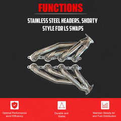 Certified Automotive Experts shorty headers mounted on LS engine side view to show clearance advantages