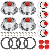 CheeMuii front view hub cap kit showing polished aluminum finish and OEM fit benefits