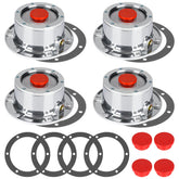 CheeMuii front view of four hub caps showing polished finish and bolt holes, durable fit