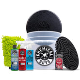 Chemical Guys front packaging and bucket showing complete kit and easy storage benefit