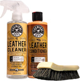Chemical Guys front packaging kit showing bottles and brush, demonstrating complete leather care