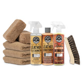 Chemical Guys front packaging showing complete 9-piece leather care kit benefits