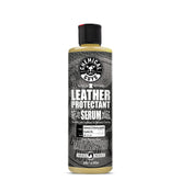Chemical Guys front label of 16 oz leather serum showing product identification and benefit