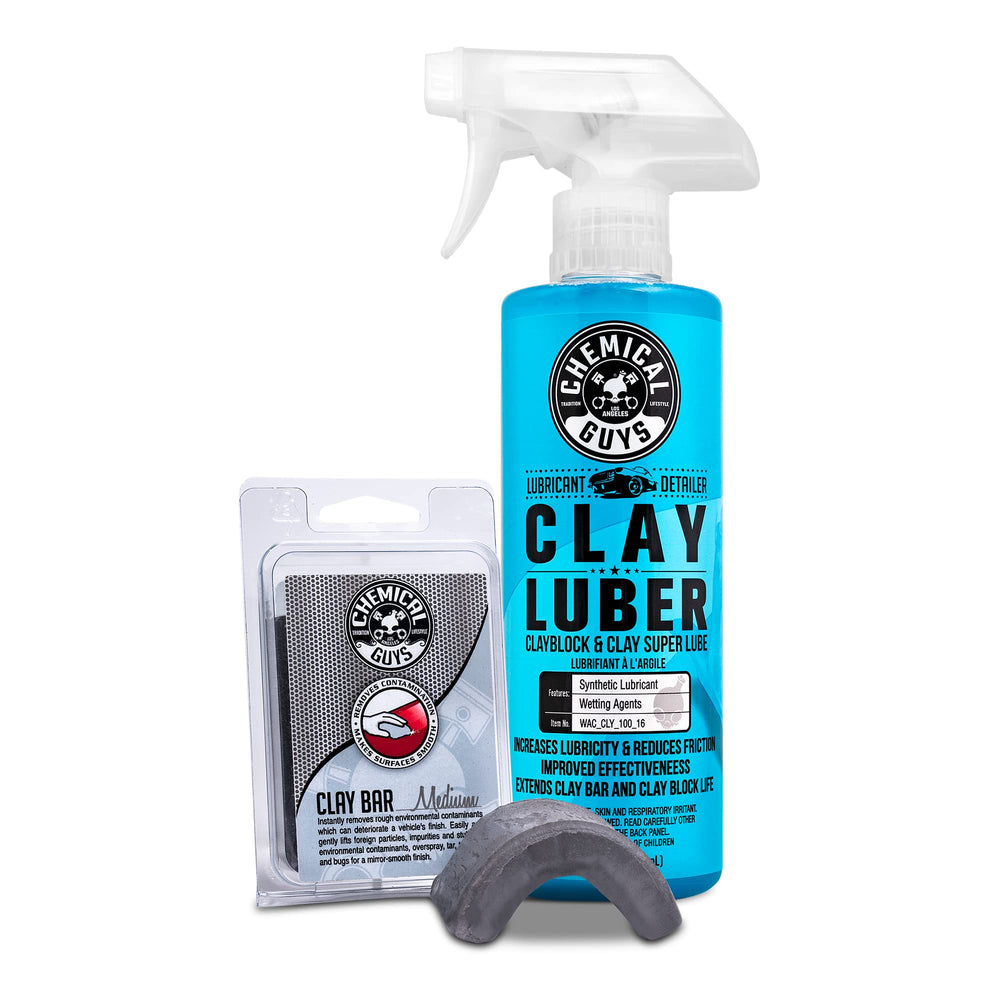 Chemical Guys medium duty clay bar front packaging showing kit benefits