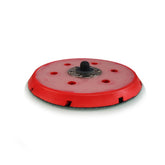 Chemical Guys TORQ R5 front view showing red backing plate and secure pad hold benefit