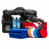 Chemical Guys TORQX polisher front view showing ergonomic grip and power for easier polishing