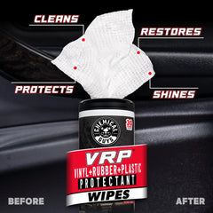 Chemical Guys wipe pulled from canister demonstrating easy one-hand dispensing benefit