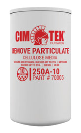 Cim-Tek 70005 front view showing spin-on body and red/blue label, showing easy replacement