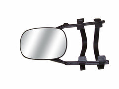 CIPA clip-on mirror mounted on van mirror demonstrating secure fit and improved rear visibility while towing