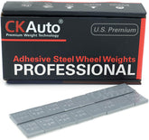 CKAuto front box of 240 steel adhesive wheel weights showing packaging and quantity benefit