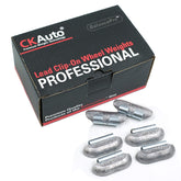 CKAuto front box of 25 P style lead clip-on weights showing quantity and packaging benefit