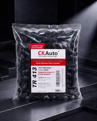 CKAuto valve stem installed on wheel rim demonstrating secure snap-in fit