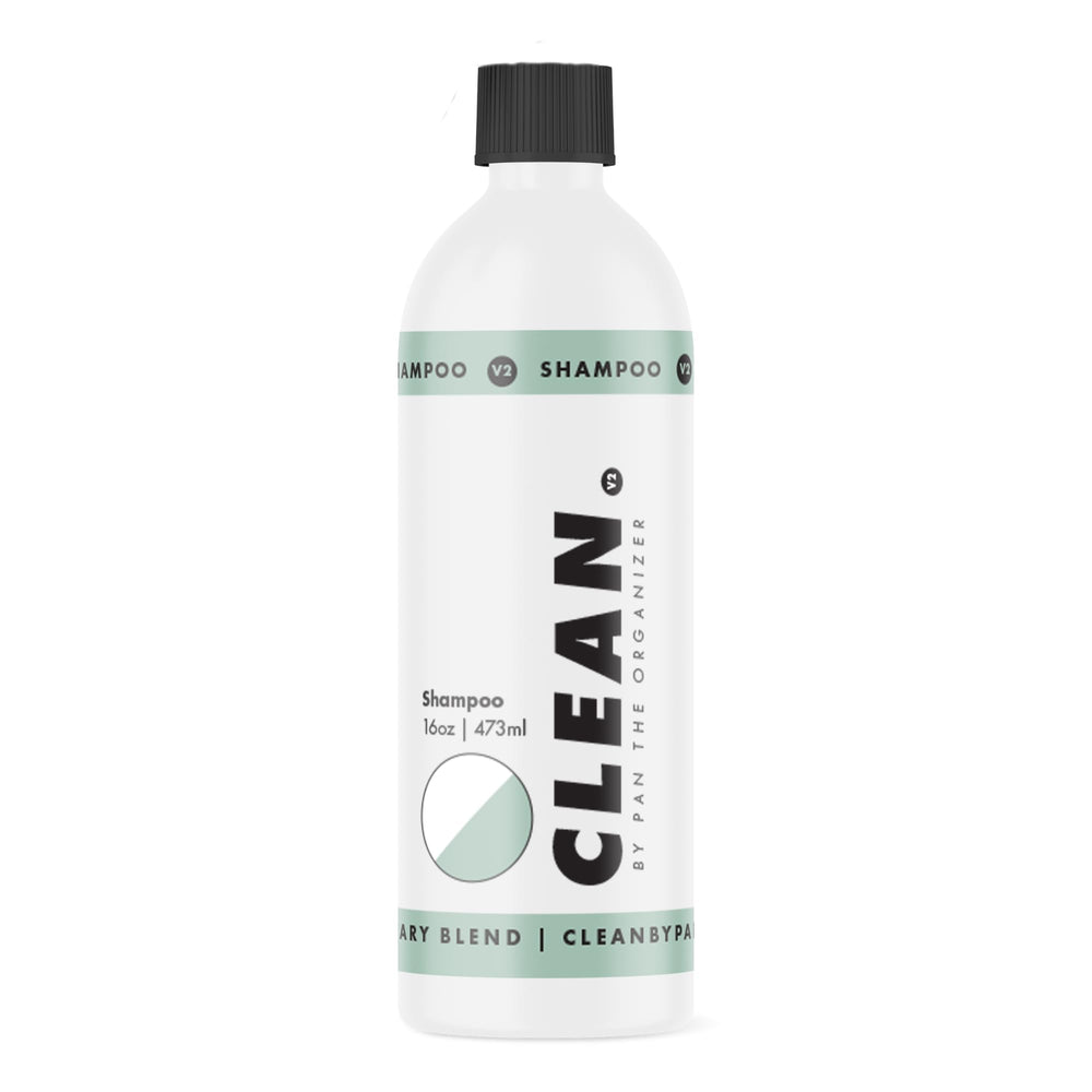 CLEAN. bottle front view showing label and 16oz size, clear branding and benefit