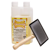 CleanSheep kit front packaging showing brush and shampoo for easy maintenance