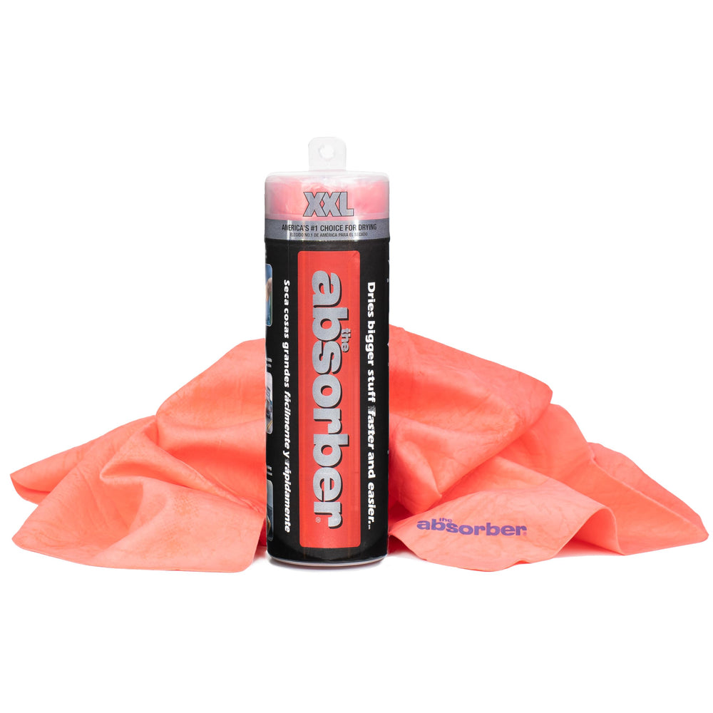 CleanTools Absorber XXL front packaging showing red drying chamois and tube, ready to use