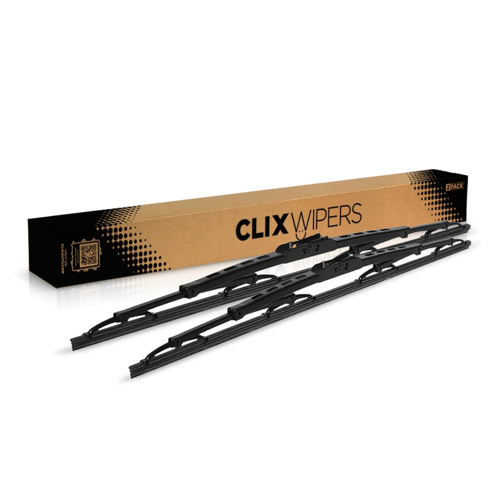 Clix Wipers front packaging showing 20 inch set and compatibility benefits