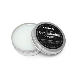 Clydes Leather Conditioning Cream jar front view showing product and brand benefits