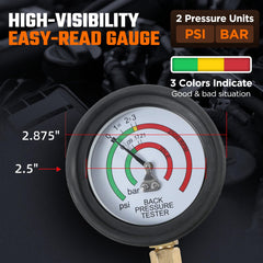 CMTOOL closeup of the 2.5-inch gauge with color bands for quick pressure diagnosis