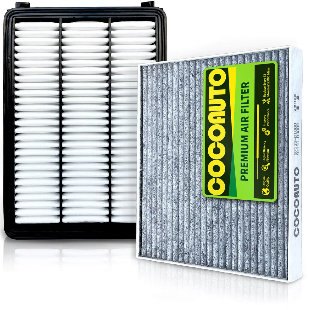 COCOAUTO front packaging showing both engine and cabin filters and fast replacement benefit