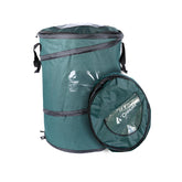 Coghlan's front view of pop-up trash can showing full capacity and easy setup benefit
