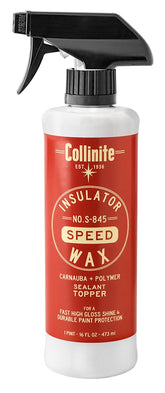 Collinite S-845 front bottle view showing label and spray design for quick waxing