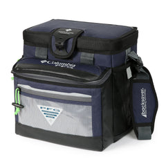 Columbia PFG cooler front view showing zipperless flip-open lid and quick access