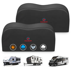 M COMNOVA OUTDOORS front view of dual-axle tire covers showing full protection and fit