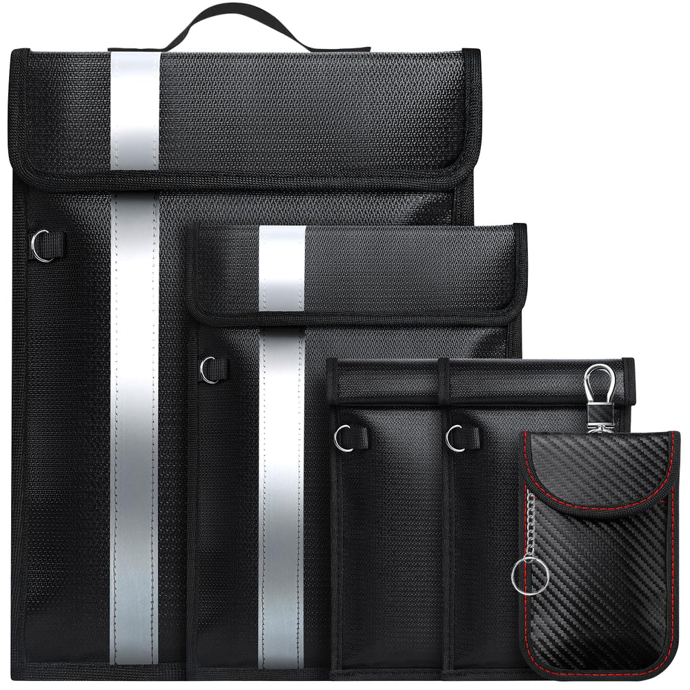Coorattyes front view of five-pack showing sizes and handle, useful for organizing devices
