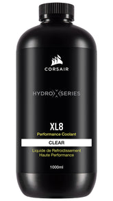 Corsair XL8 clear bottle front view showing label and 1L size benefit
