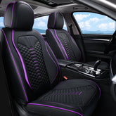 Coverado front seat full view showing fit and sporty black purple design