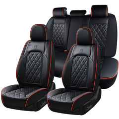 Coverado front seat full-set installed showing sporty black and red protection