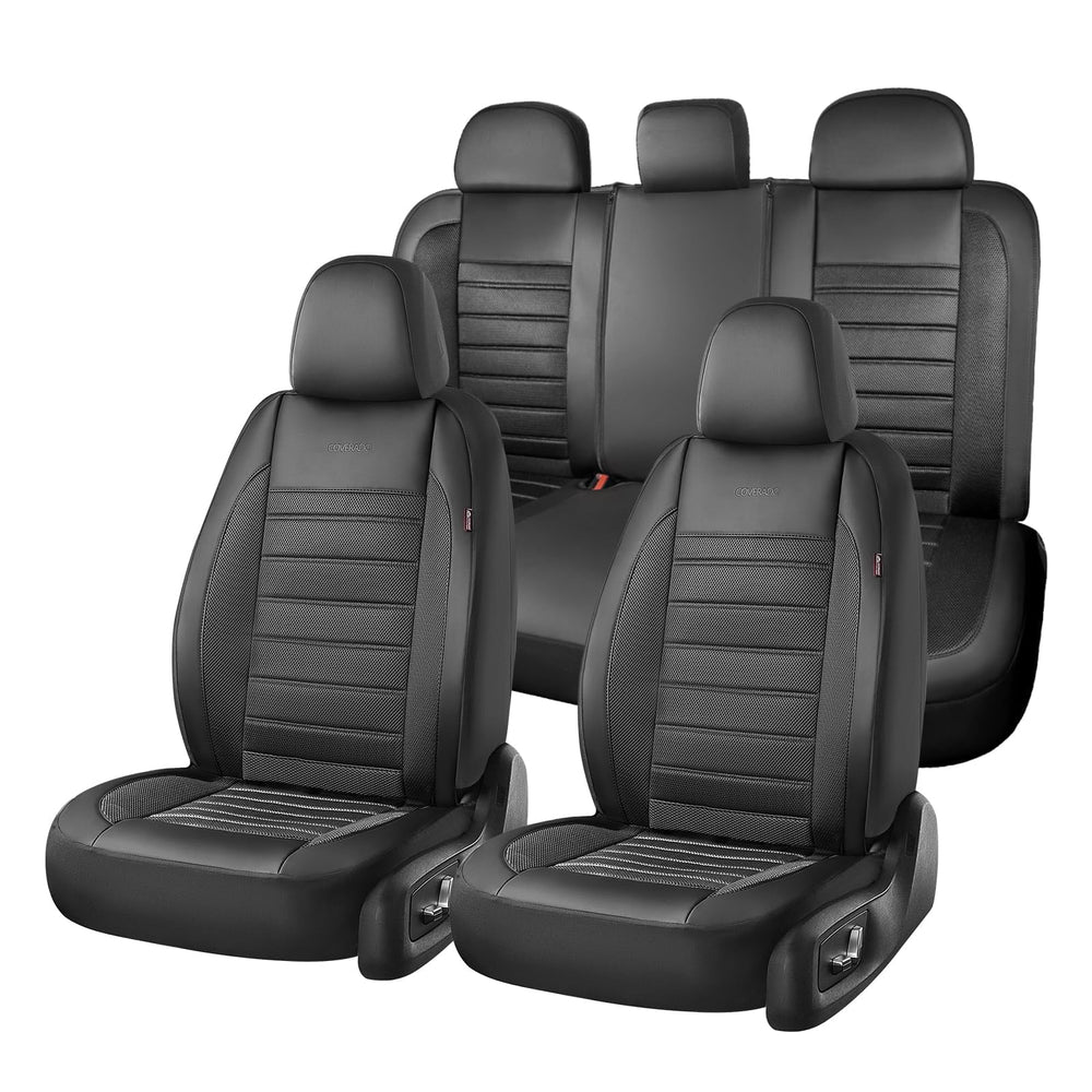 Coverado front seat covers shown installed, protects seats and upgrades interior