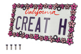 creathome front view of matte black daisy license frame, shows elegant styling and secure fit