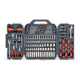 Crescent front open case showing full 180-piece kit and organized layout