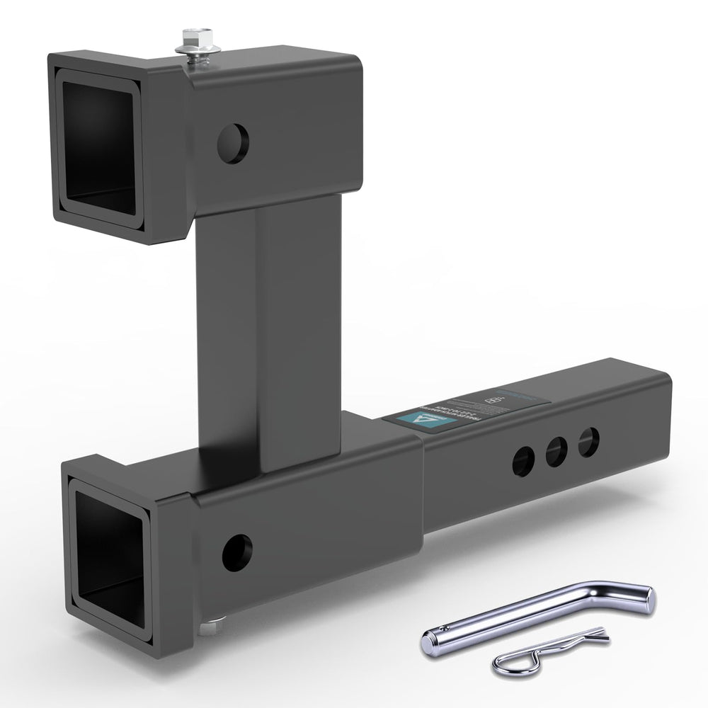 CROSSHIP front view of dual hitch extender showing both receivers and secure finish