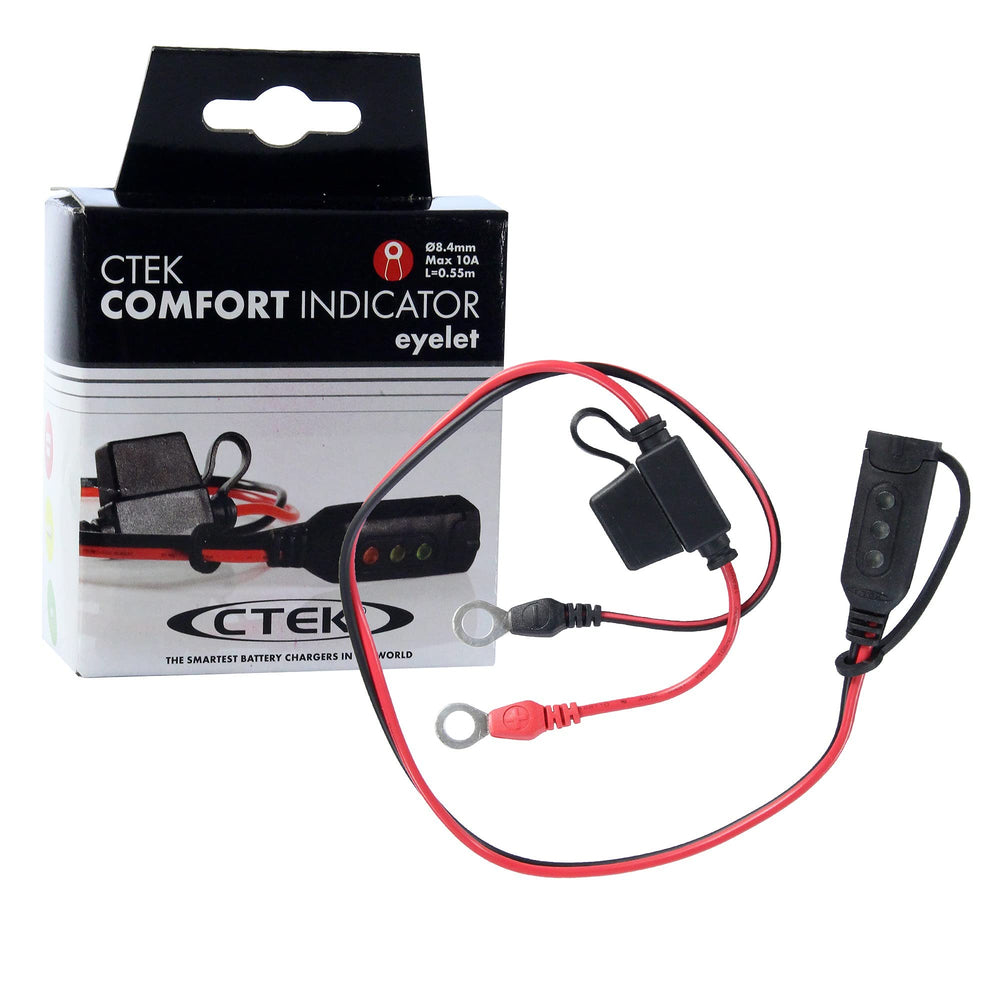 CTEK indicator eyelet M8 front view showing connector and cable, easy battery monitoring
