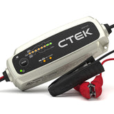 CTEK MXS 5.0 front view showing compact design and robust casing for reliable charging