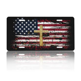 CTVSLFU front license plate full view showing bold cross American flag design and curb appeal