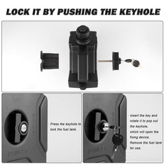 CUCNEXT close-up of keyed lock and wide cap for spill-proof locking and easy filling